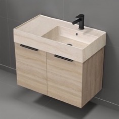 Floating Bathroom Vanity, Modern, 32 inch, Travertine Style Sink